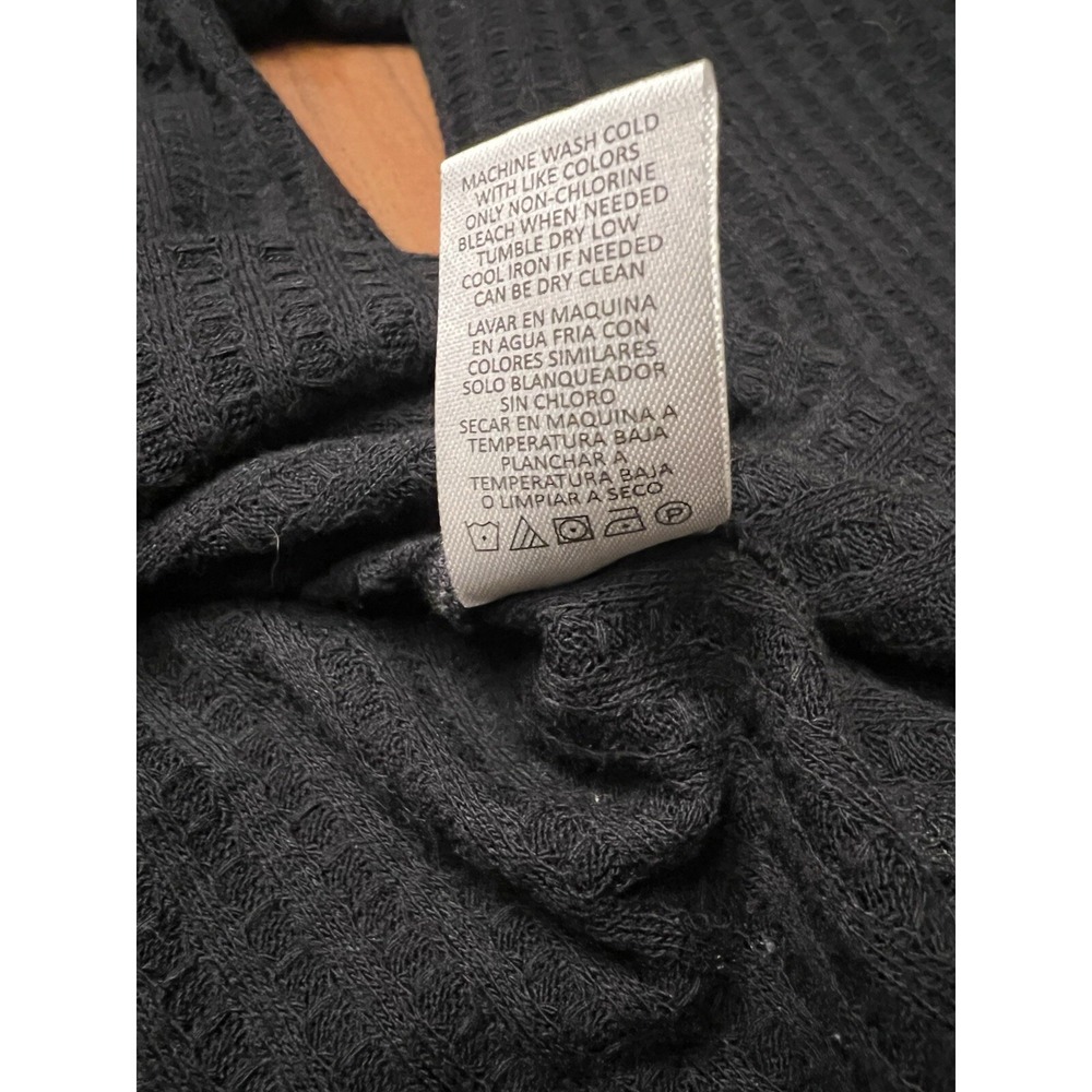 Chaser Hooded Waffle Knit Thermal Shirt Womens Pullover Black Lounge Top - Picture 11 of 11